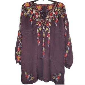 Johnny Was Autumn Bloom Tunic Brown Purple Top Blouse Medium
